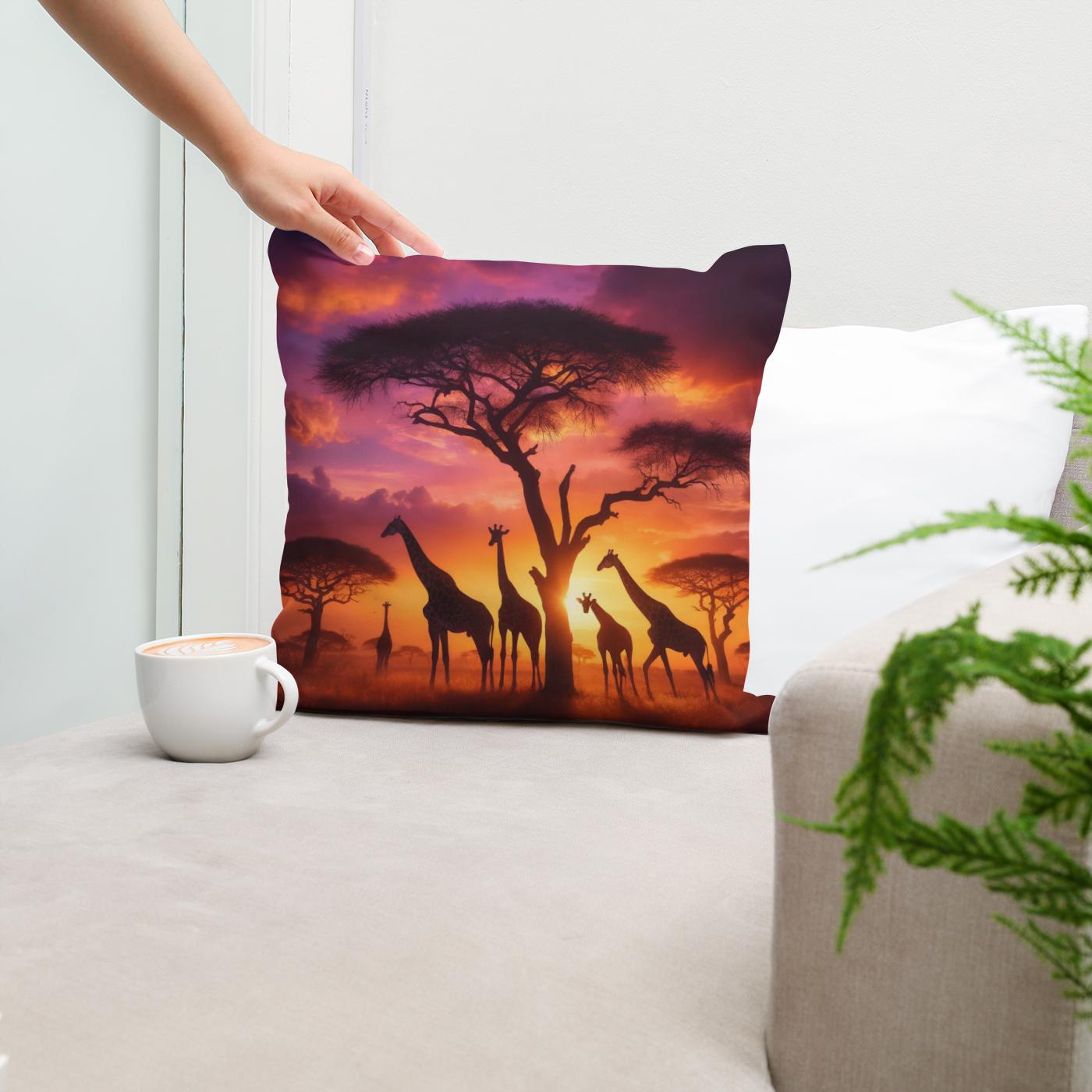 Sunset Giraffes Cotton Cushion