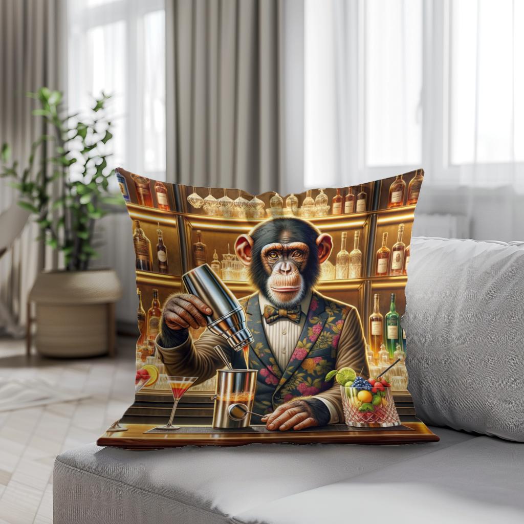 Chimpanzee Mixologist Cotton Cushion