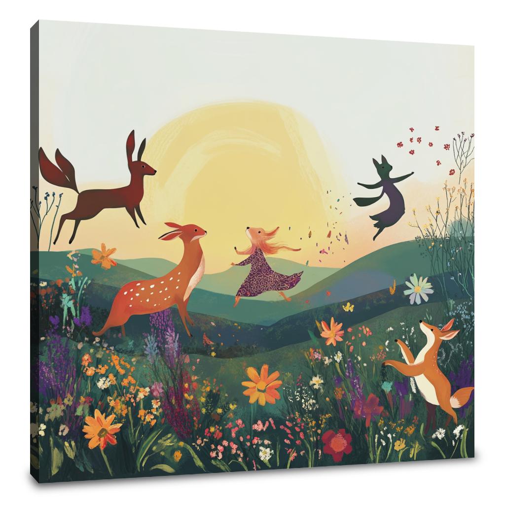 Dancing Animals Sunrise Canvas
