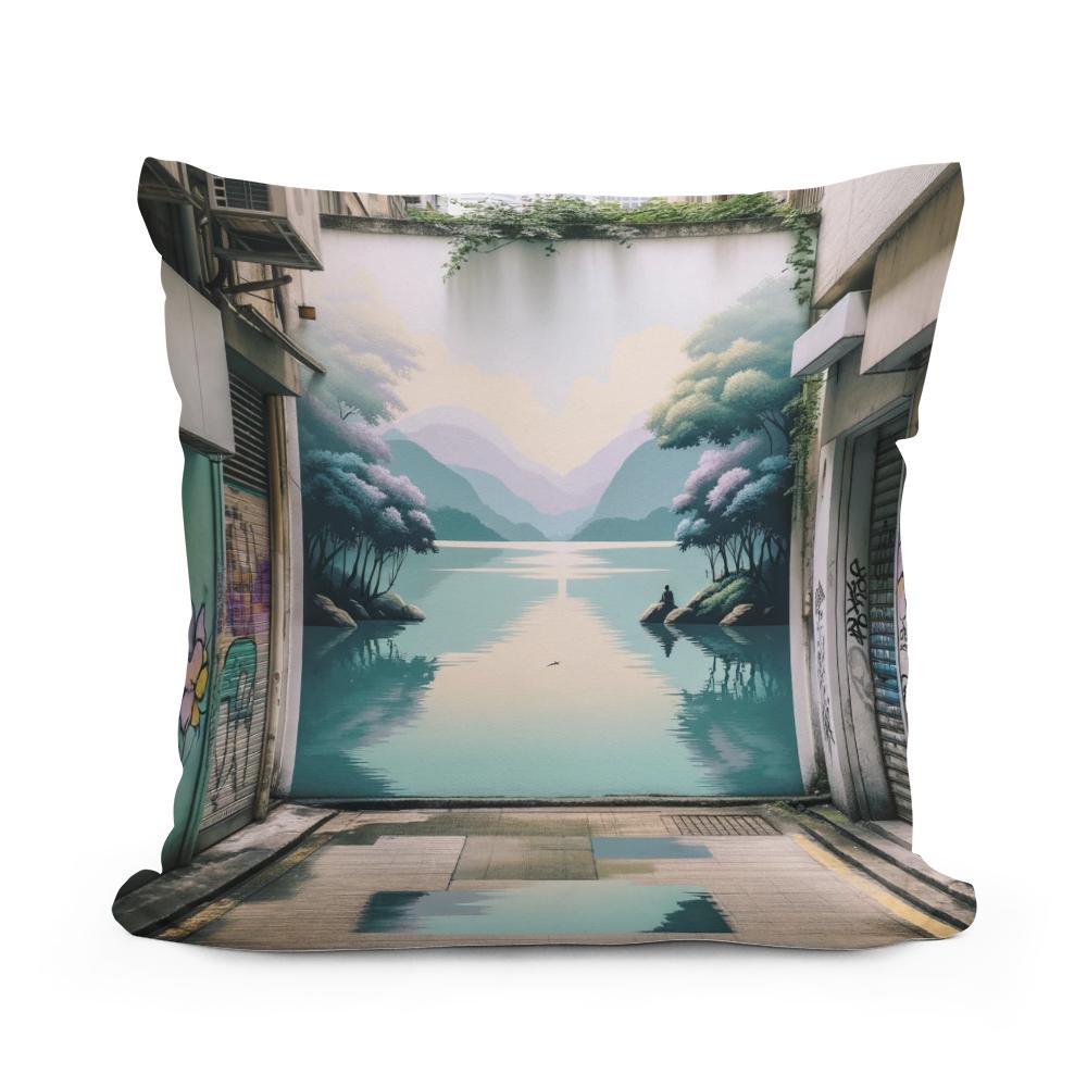 Serene Lake Alley Cotton Cushion