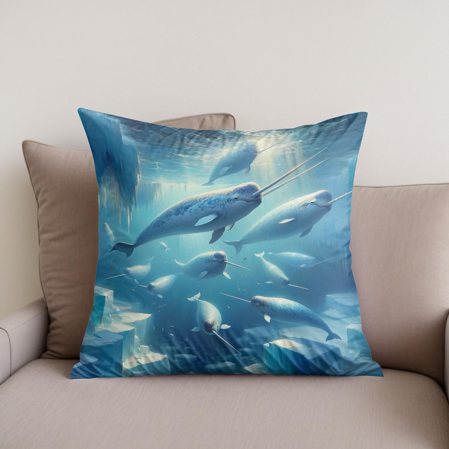 Arctic Narwhal Dance Cotton Cushion