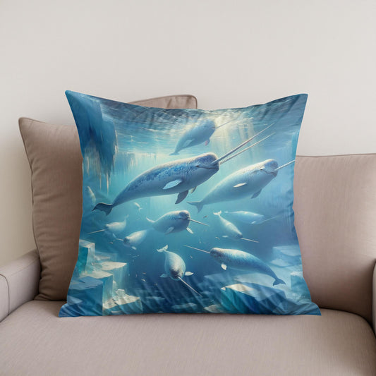Arctic Narwhal Dance Cotton Cushion