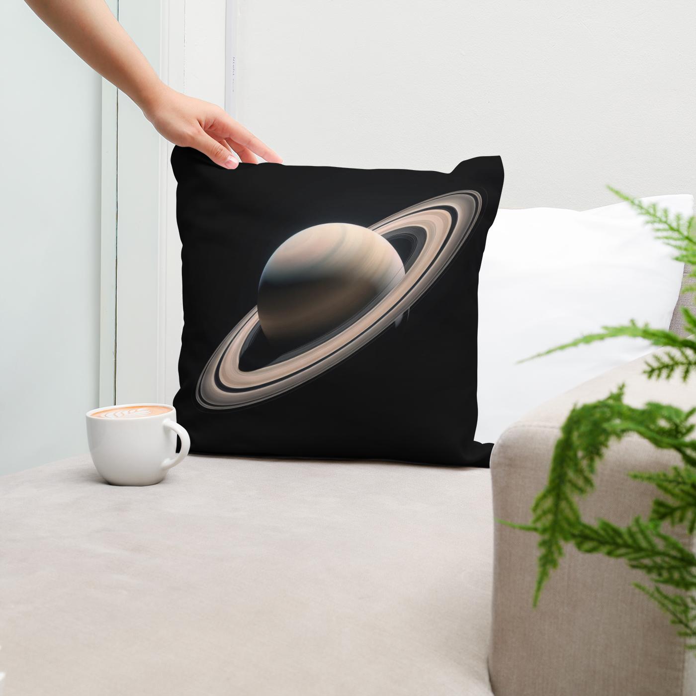Saturn's Celestial Solitude Cotton Cushion