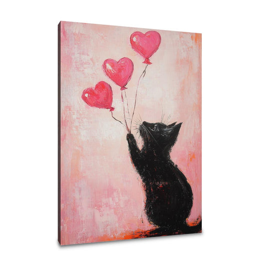 Valentine’s Black Cat Balloon Canvas
