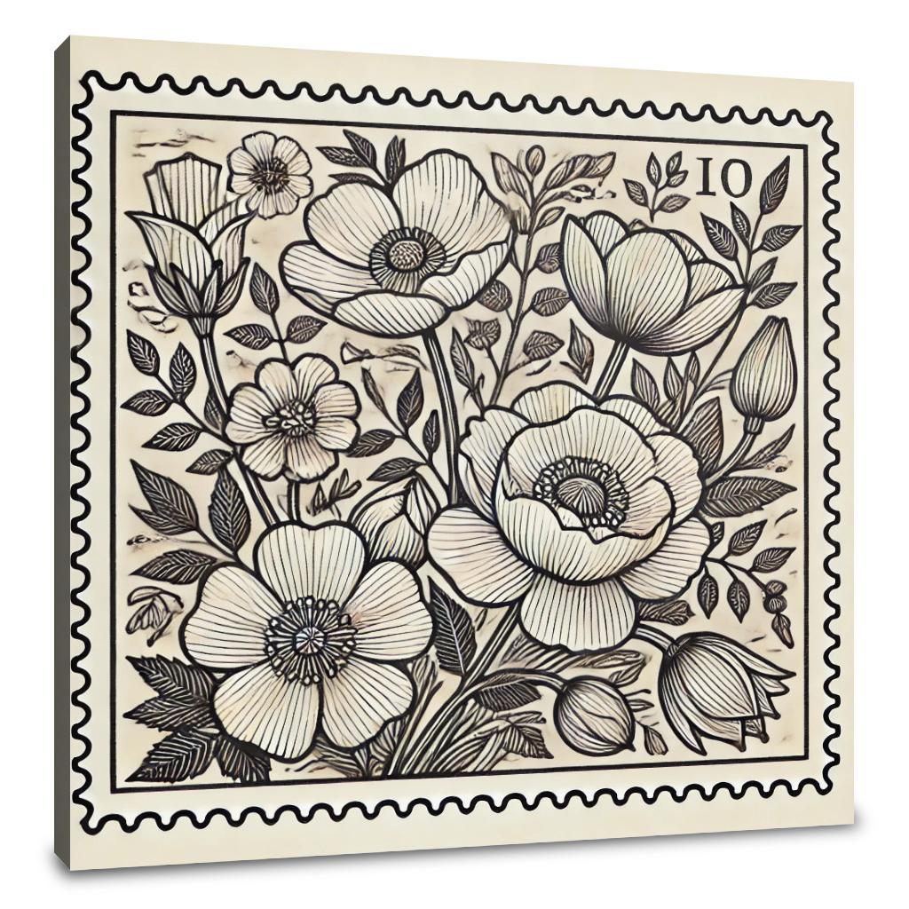 Floral Stamp Line Art Canvas
