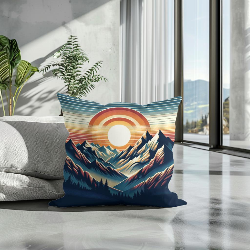 Sunset Majesty: Mountain Panoram Cotton Cushion