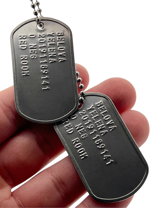 Yelena Belova 'BLACK WIDOW' Military Dog Tags - Costume Cosplay Prop Replica- Stainless Steel Chains Included
