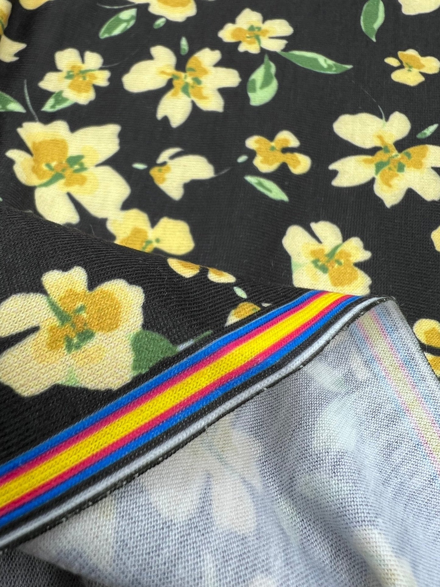 Yellow Floral Spun Poly Stretch Fabric