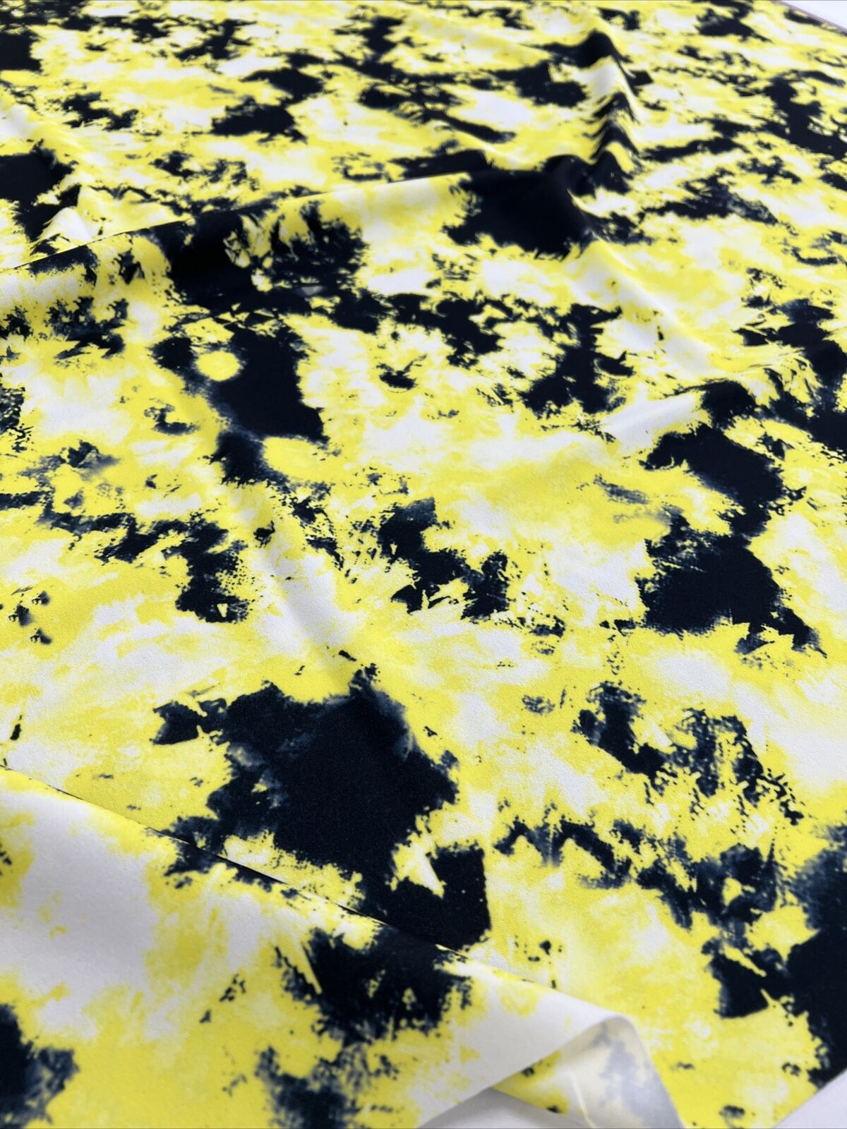 Yellow Black Mix Printed Scuba Crepe Jersey Fabric 4 Way Stretch