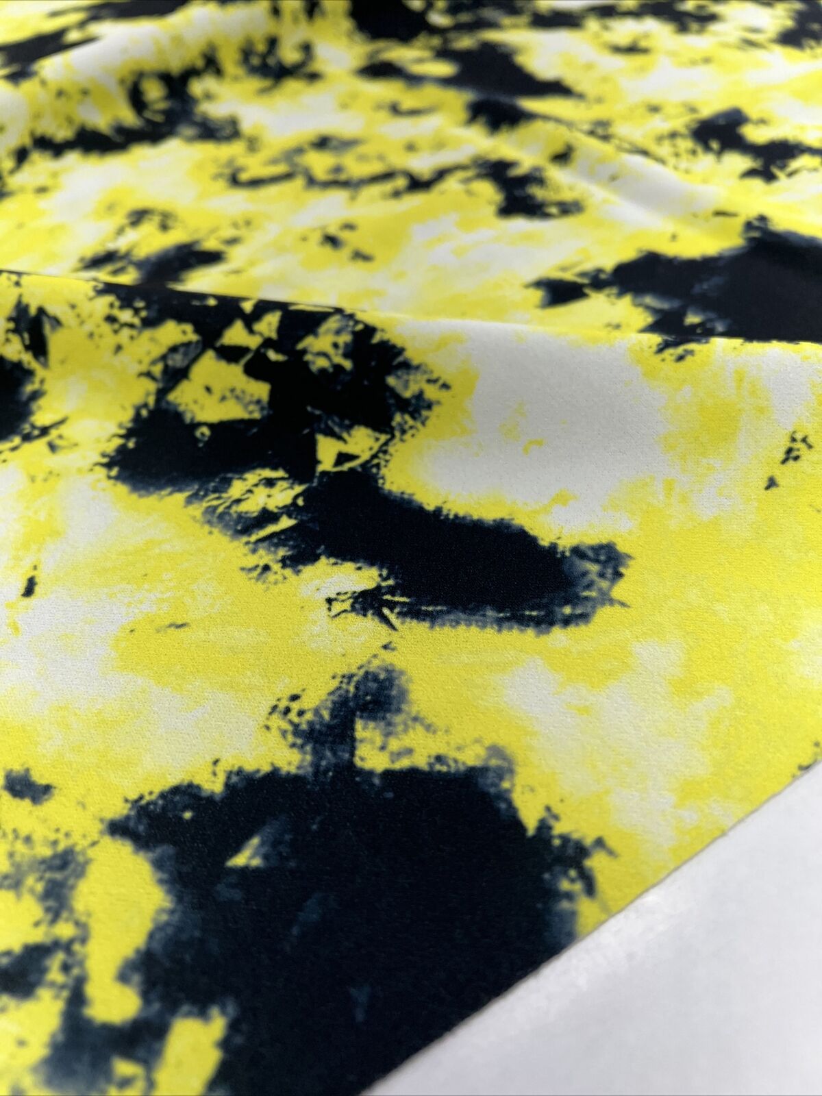 Yellow Black Mix Printed Scuba Crepe Jersey Fabric 4 Way Stretch