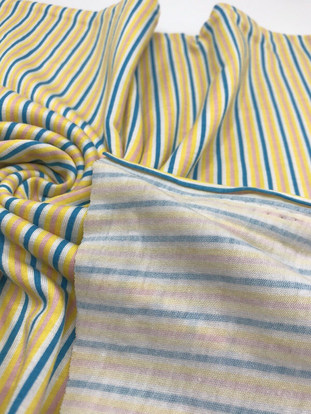 Yellow, Blue & Pink Vertical Stripe Print Viscose Elastane Fabric