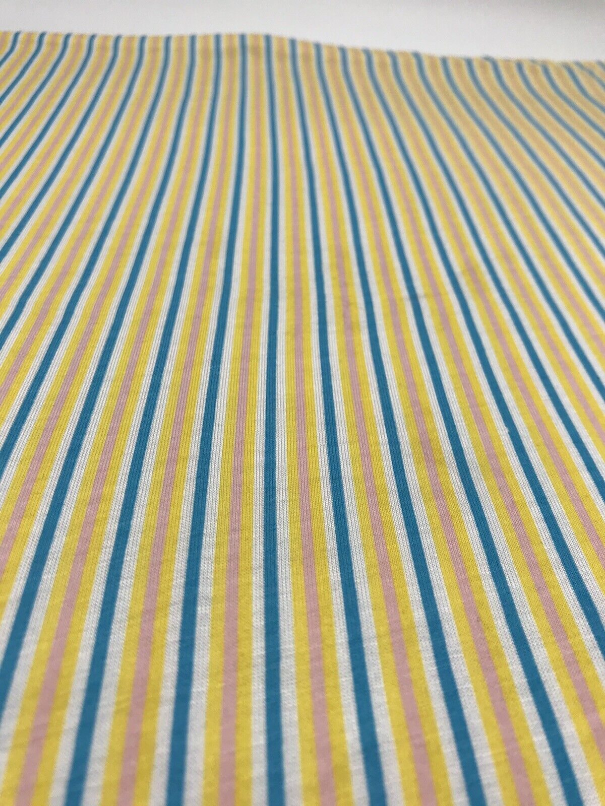 Yellow, Blue & Pink Vertical Stripe Print Viscose Elastane Fabric