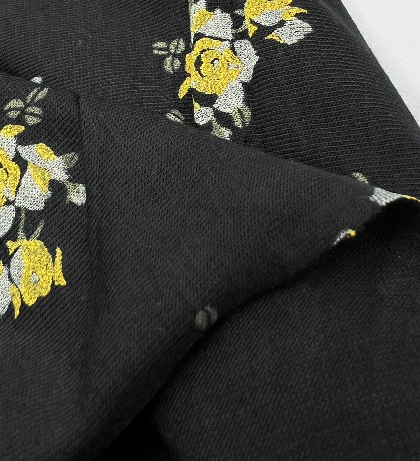 Yellow Flower On Black Print Viscose Elastane Fabric