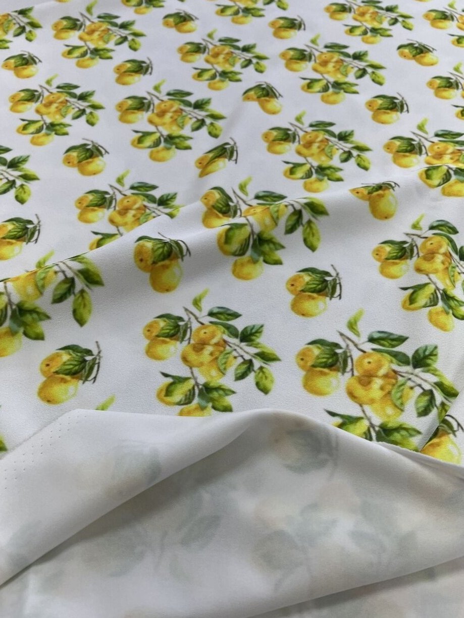 Yellow Fruit Printed Scuba Crepe Jersey Fabric 4 Way Stretch