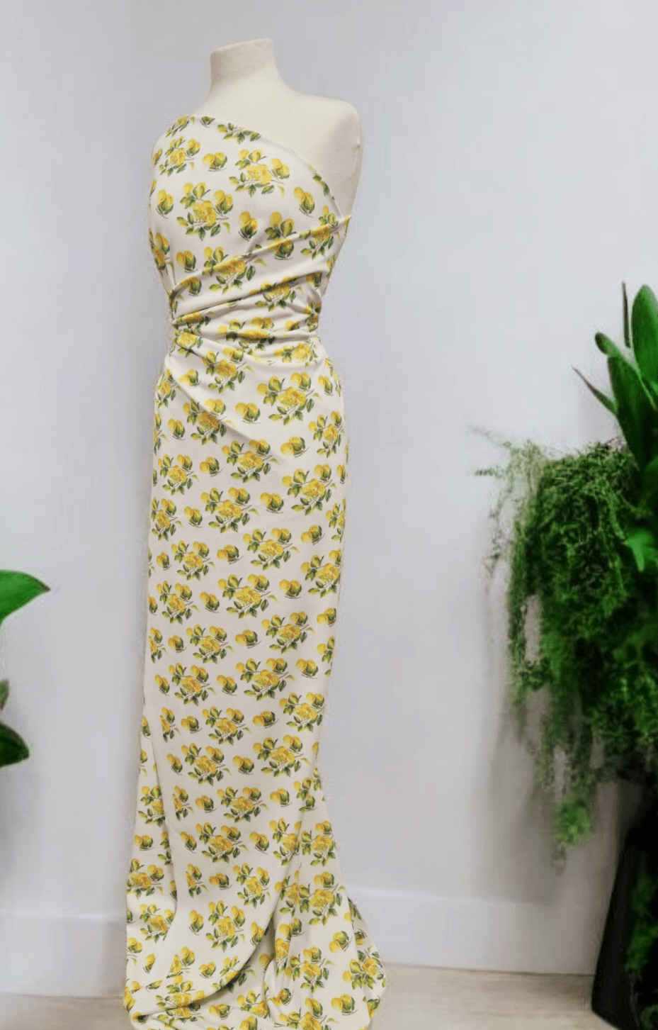 Yellow Fruit Printed Scuba Crepe Jersey Fabric 4 Way Stretch