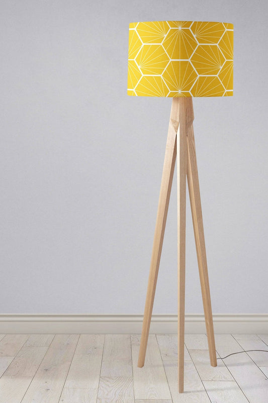 Yellow Drum Lampshade, White Hexagon Design Shade for Table, Floor or Ceiling Pendant Light