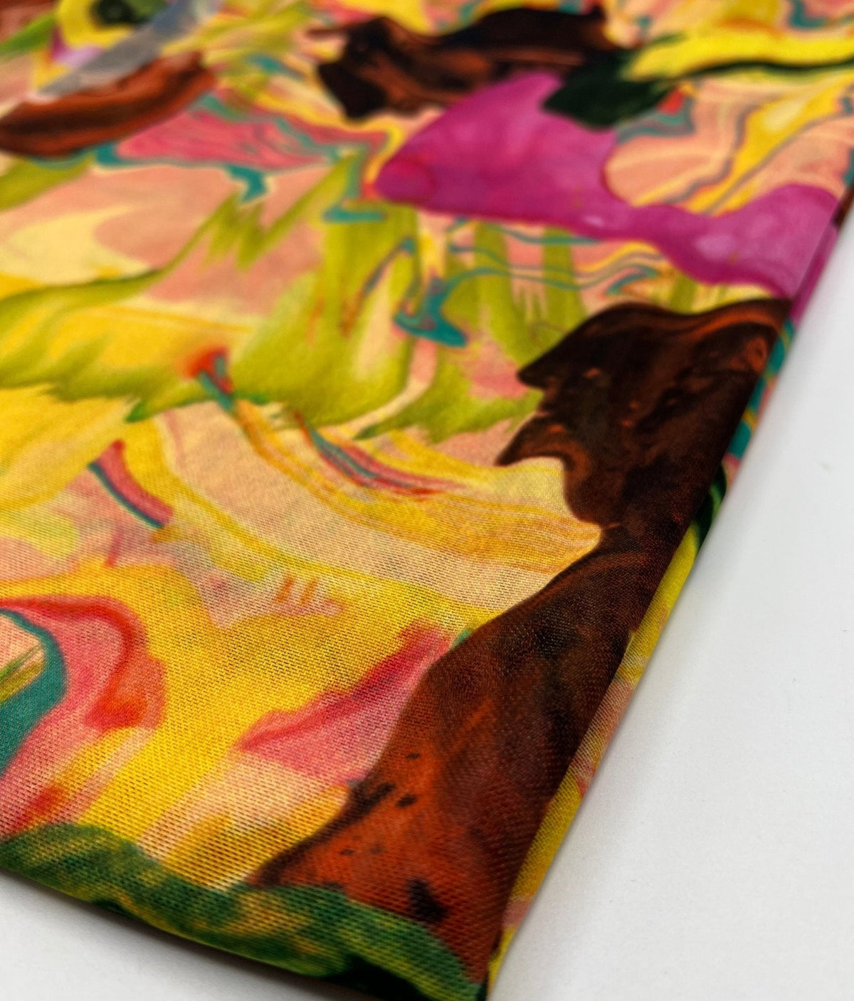 Yellow Mix Paint Print Mesh Fabric Stretch