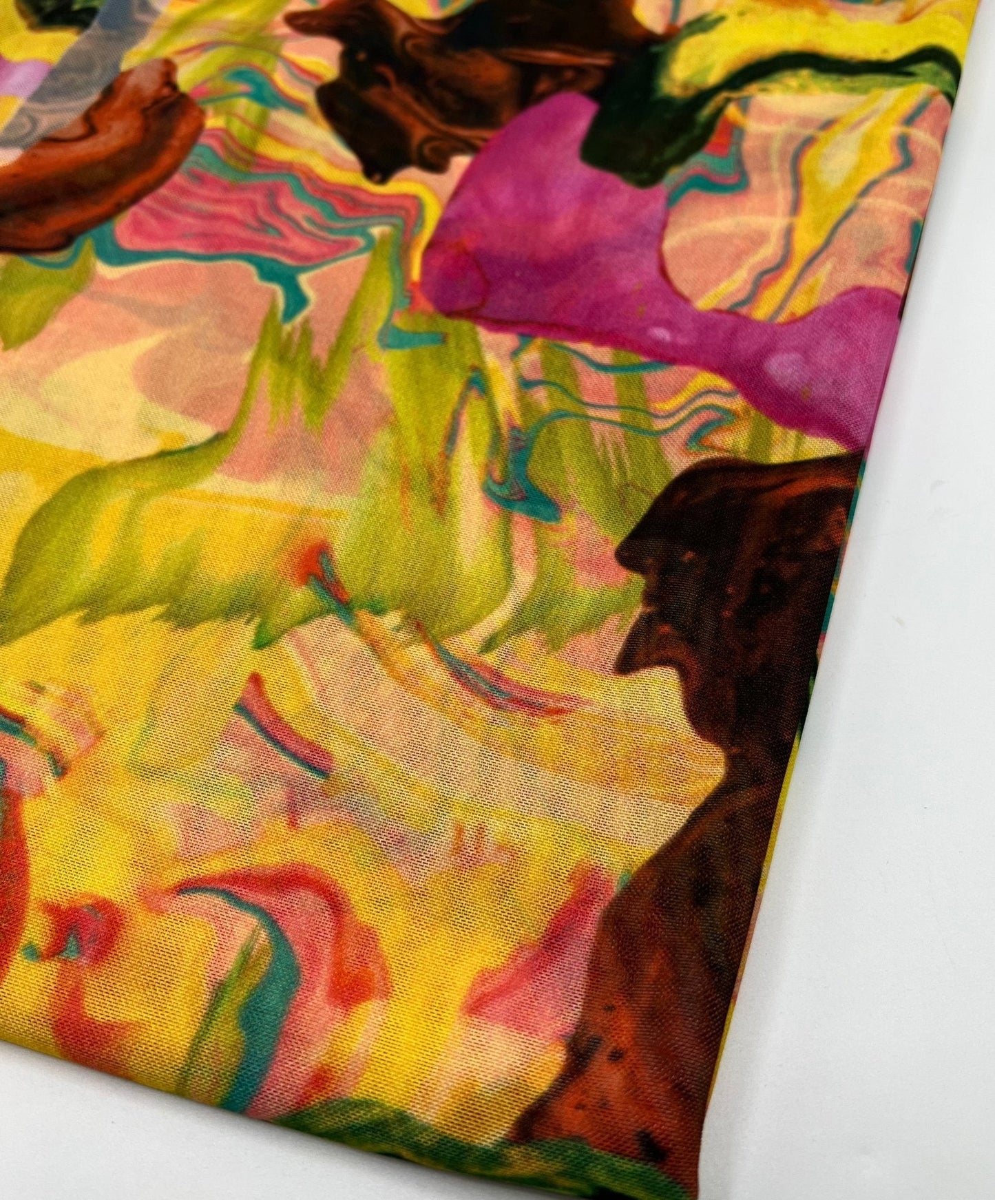 Yellow Mix Paint Print Mesh Fabric Stretch