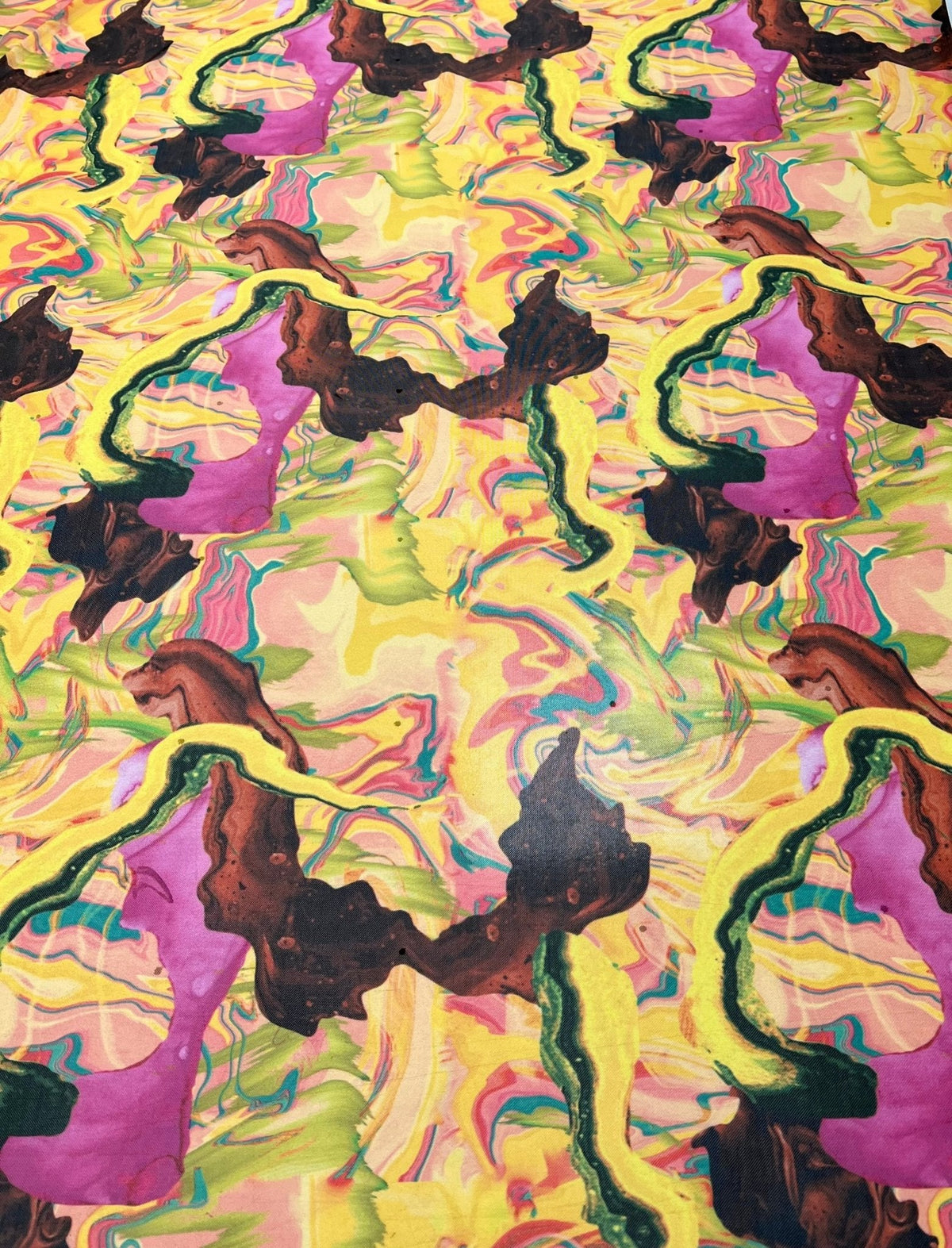 Yellow Mix Paint Print Mesh Fabric Stretch