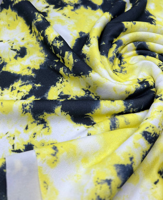 Yellow Mix Printed Lightweight Jersey Crepe Fabric 4 Way Stretch