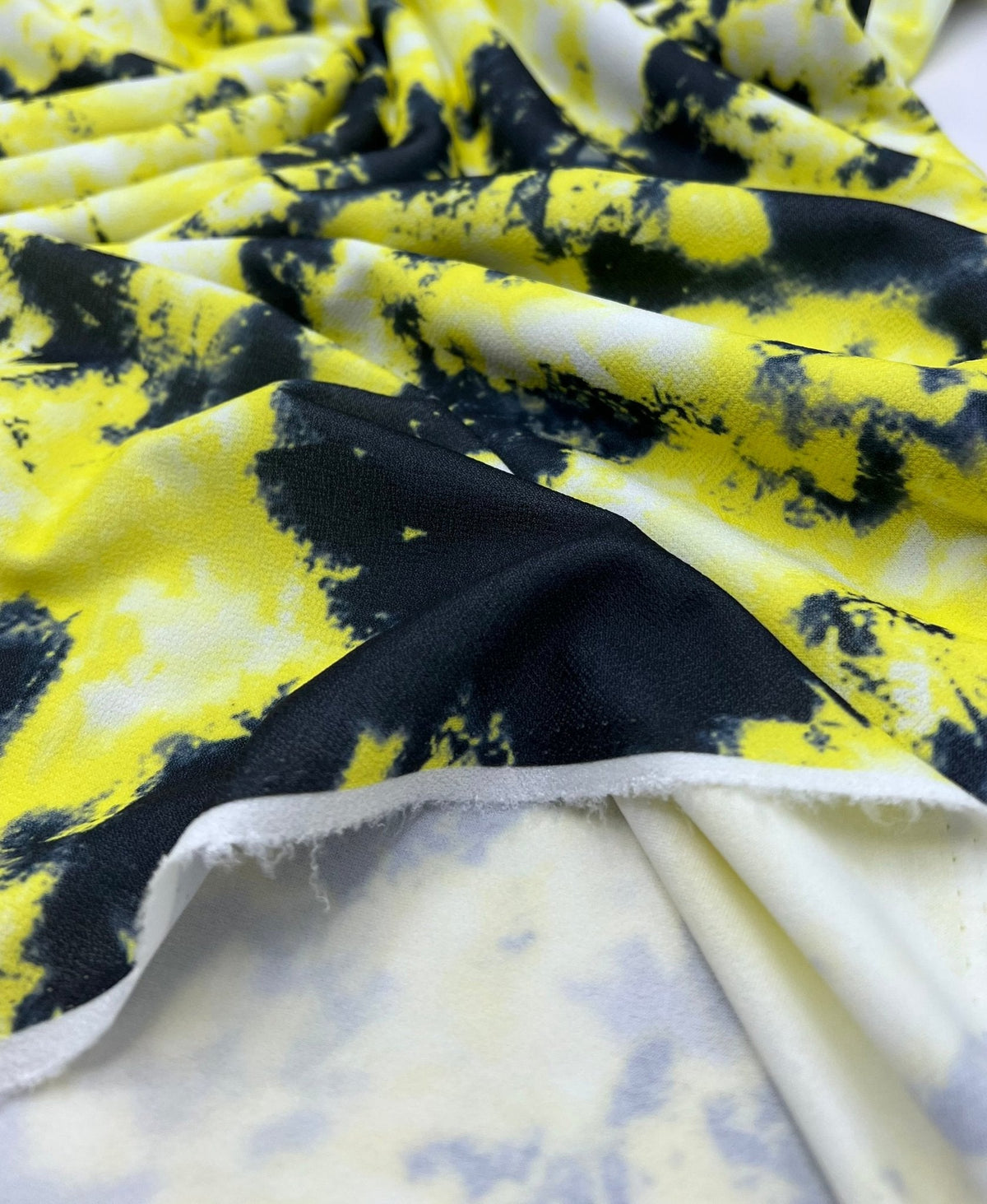 Yellow Mix Printed Lightweight Jersey Crepe Fabric 4 Way Stretch