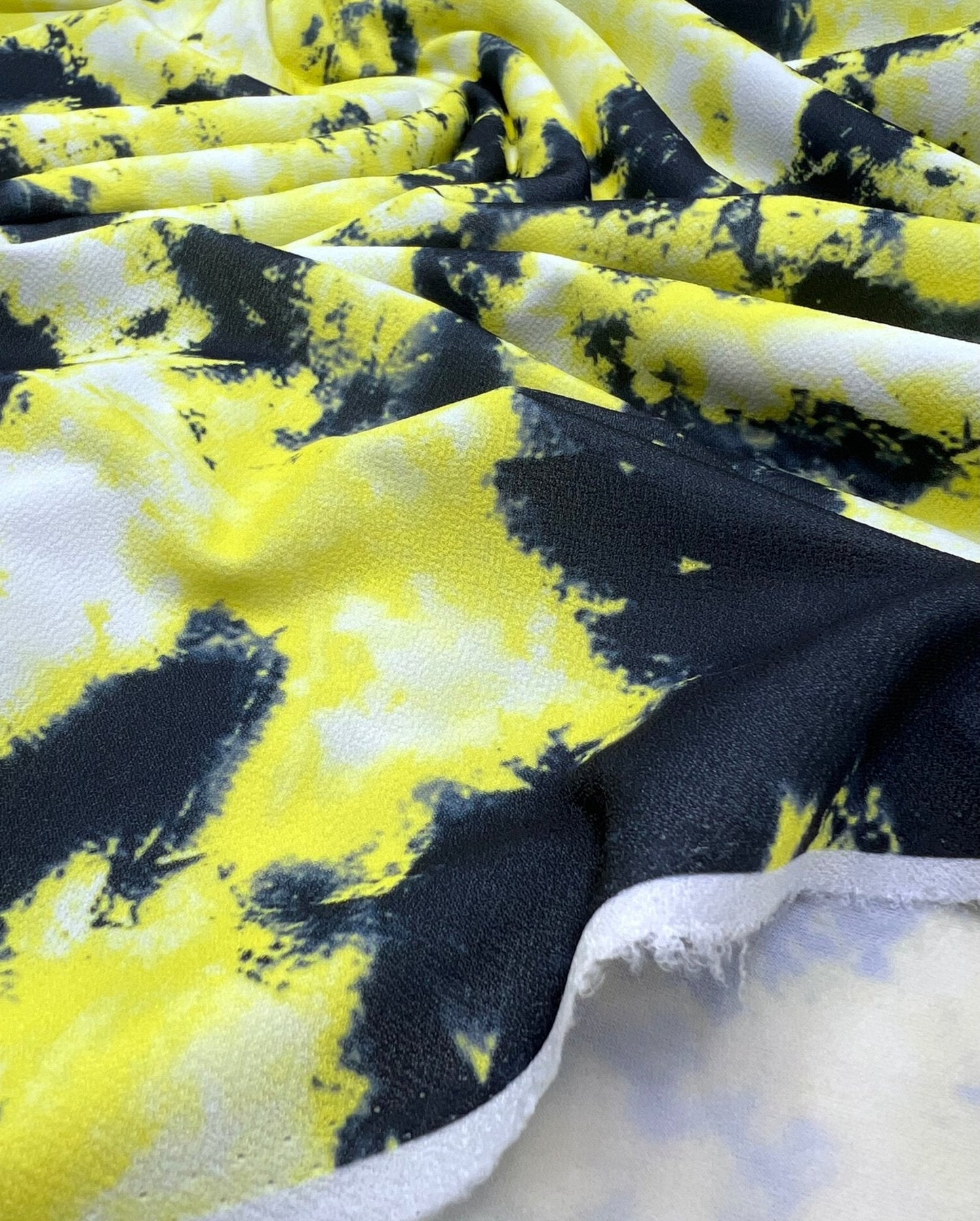 Yellow Mix Printed Lightweight Jersey Crepe Fabric 4 Way Stretch