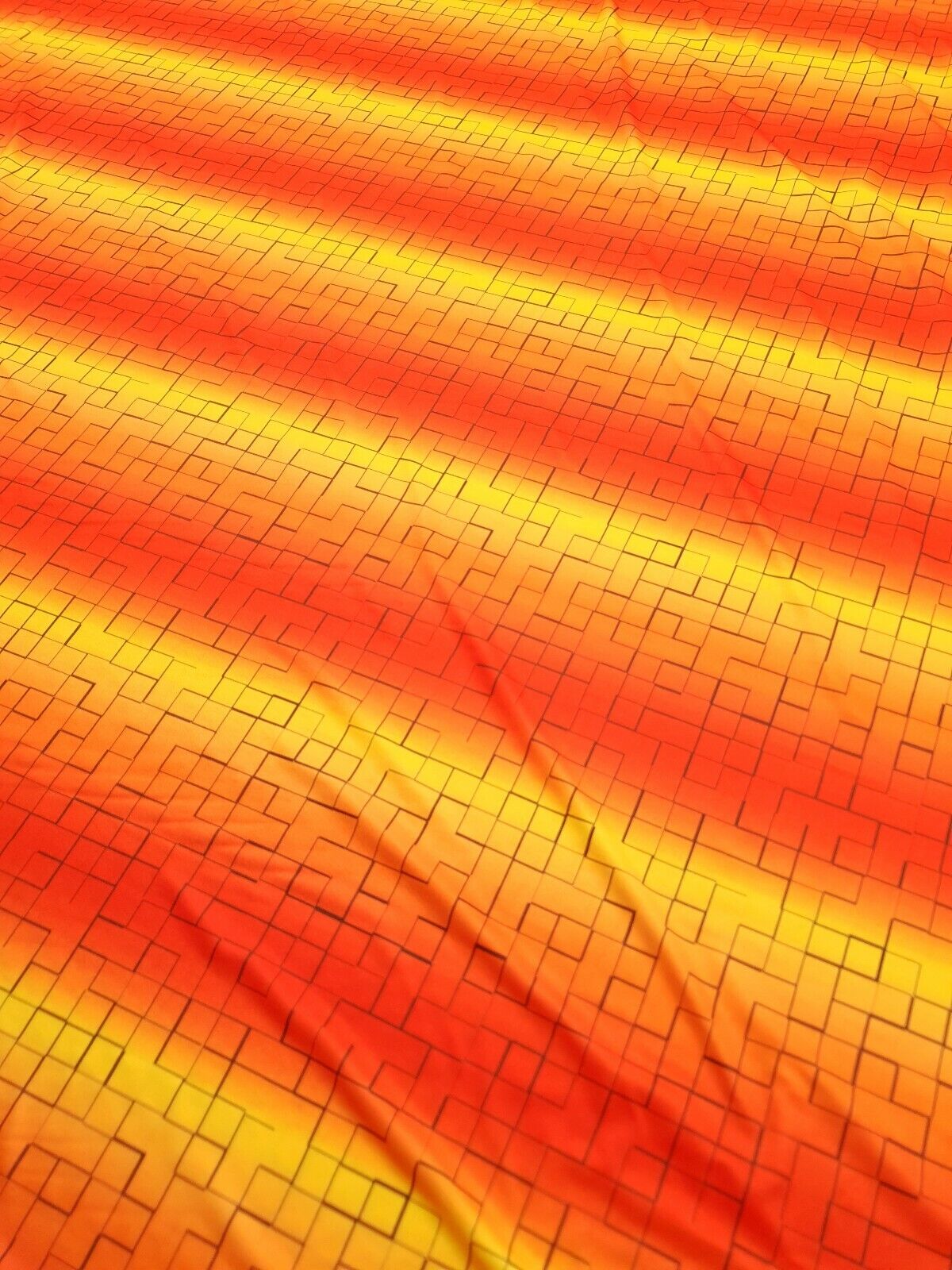 Yellow & Orange Squares Print Lightweight Jersey Crepe Fabric 4 Way Stretch
