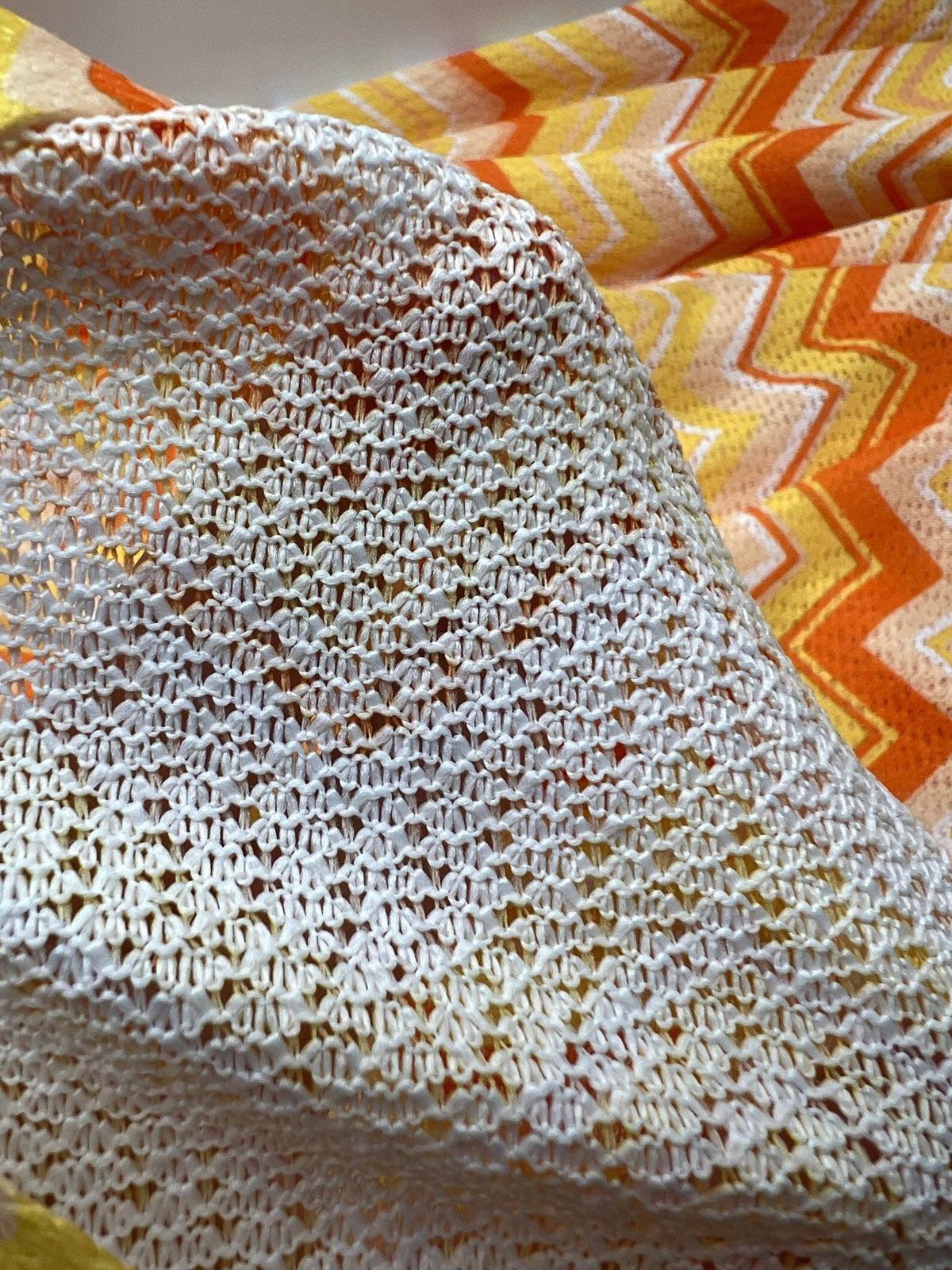 Yellow Orange Zigzag Knitted 4 Way Stretch Fabric