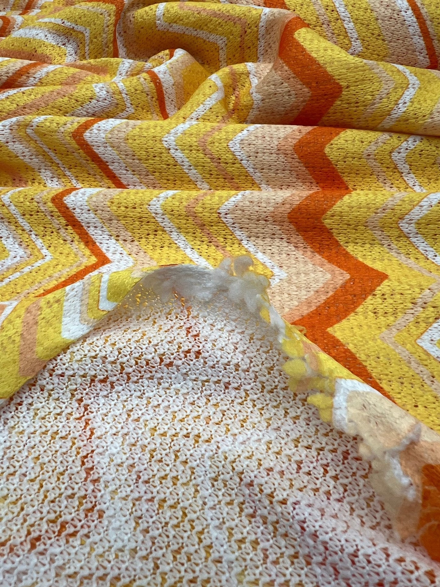 Yellow Orange Zigzag Knitted 4 Way Stretch Fabric