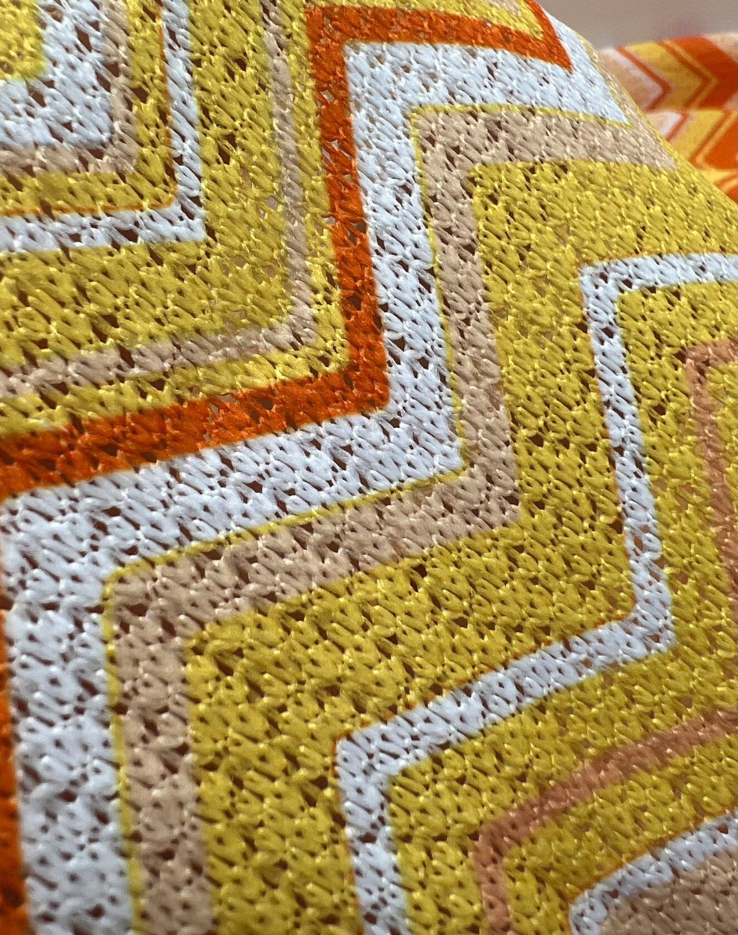 Yellow Orange Zigzag Knitted 4 Way Stretch Fabric