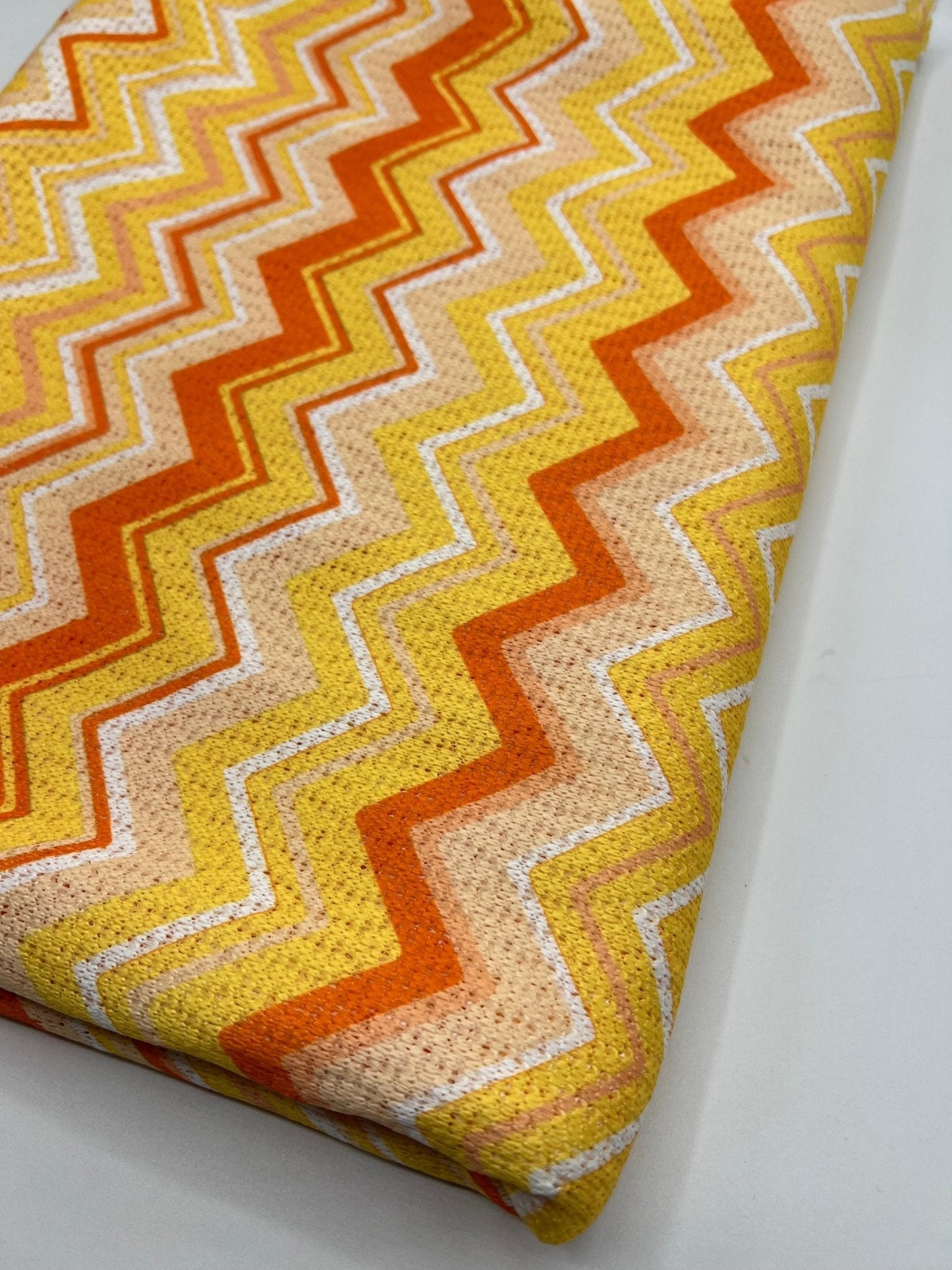 Yellow Orange Zigzag Knitted 4 Way Stretch Fabric