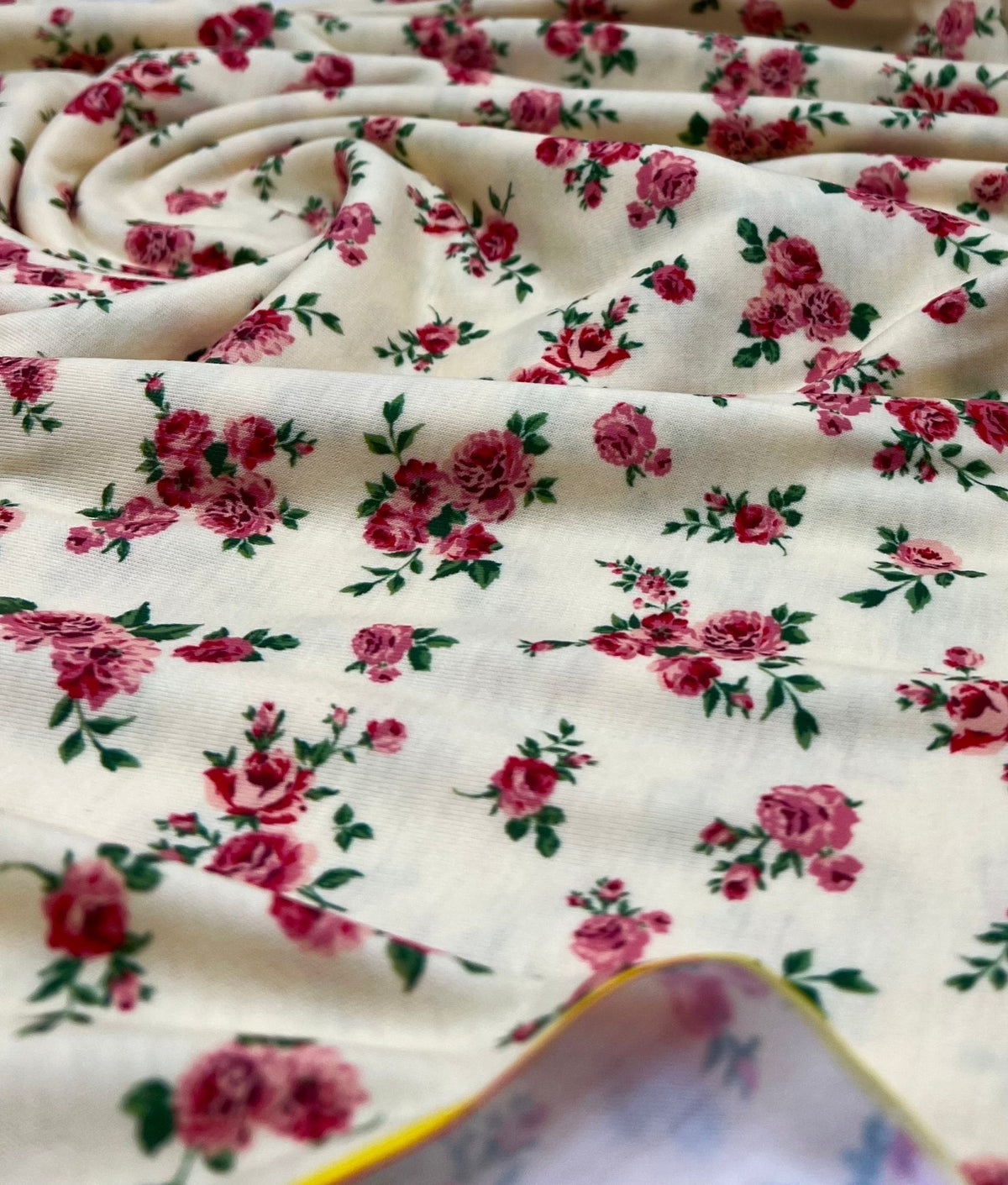 Yellow Rose Ditsy Floral Print Soft Spun Poly Stretch Fabric