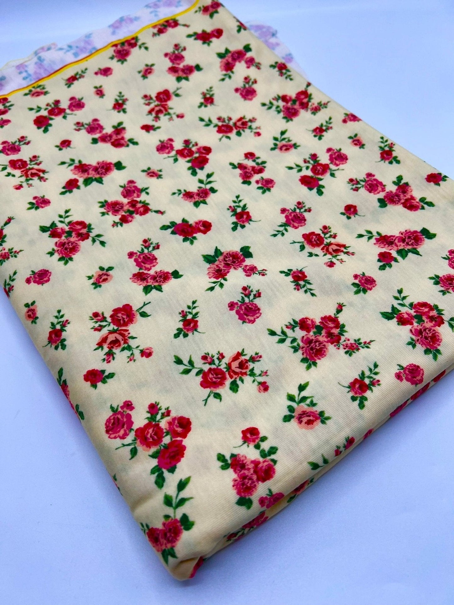 Yellow Rose Ditsy Floral Print Soft Spun Poly Stretch Fabric