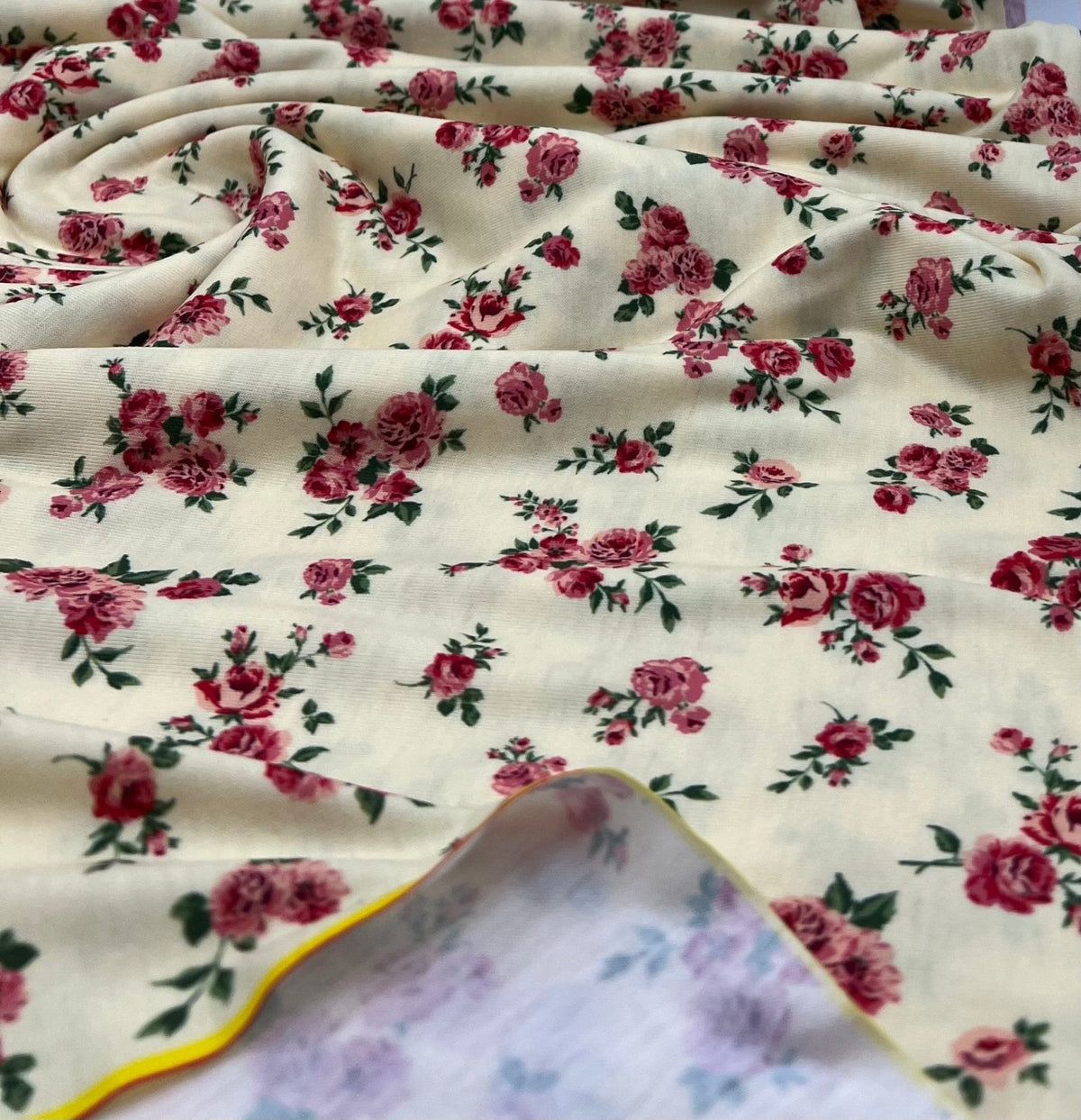 Yellow Rose Ditsy Floral Print Soft Spun Poly Stretch Fabric