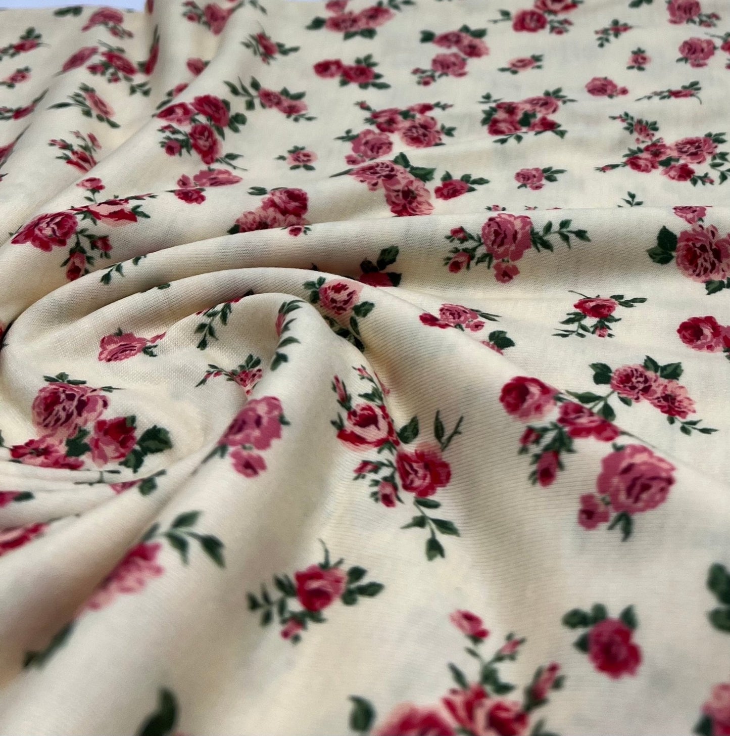 Yellow Rose Ditsy Floral Print Soft Spun Poly Stretch Fabric