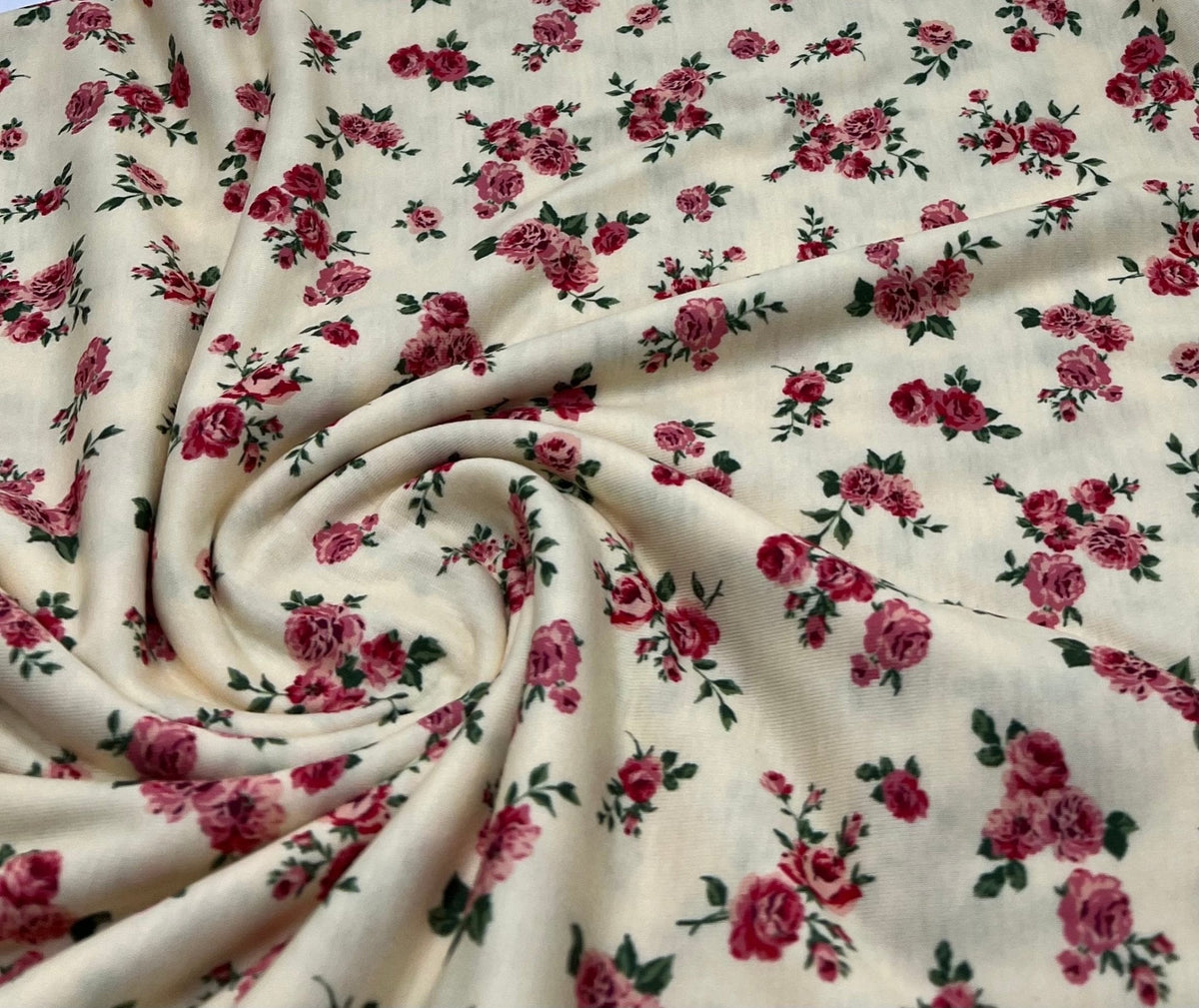 Yellow Rose Ditsy Floral Print Soft Spun Poly Stretch Fabric