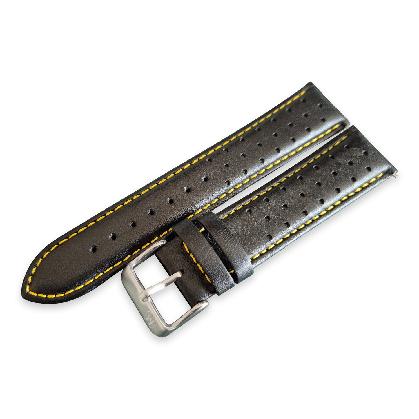 Black And Yellow Leather Rally Watch Strap