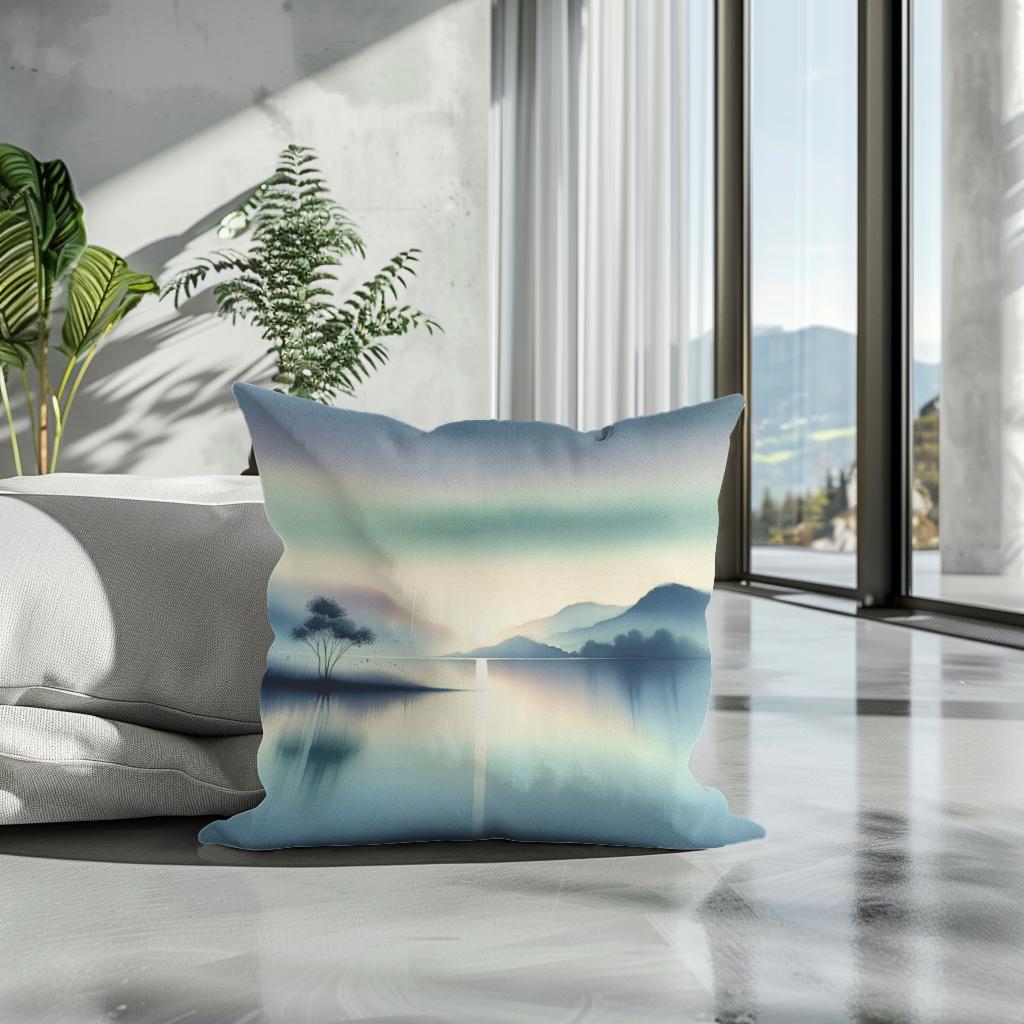 Serene Waterscape Cotton Cushion
