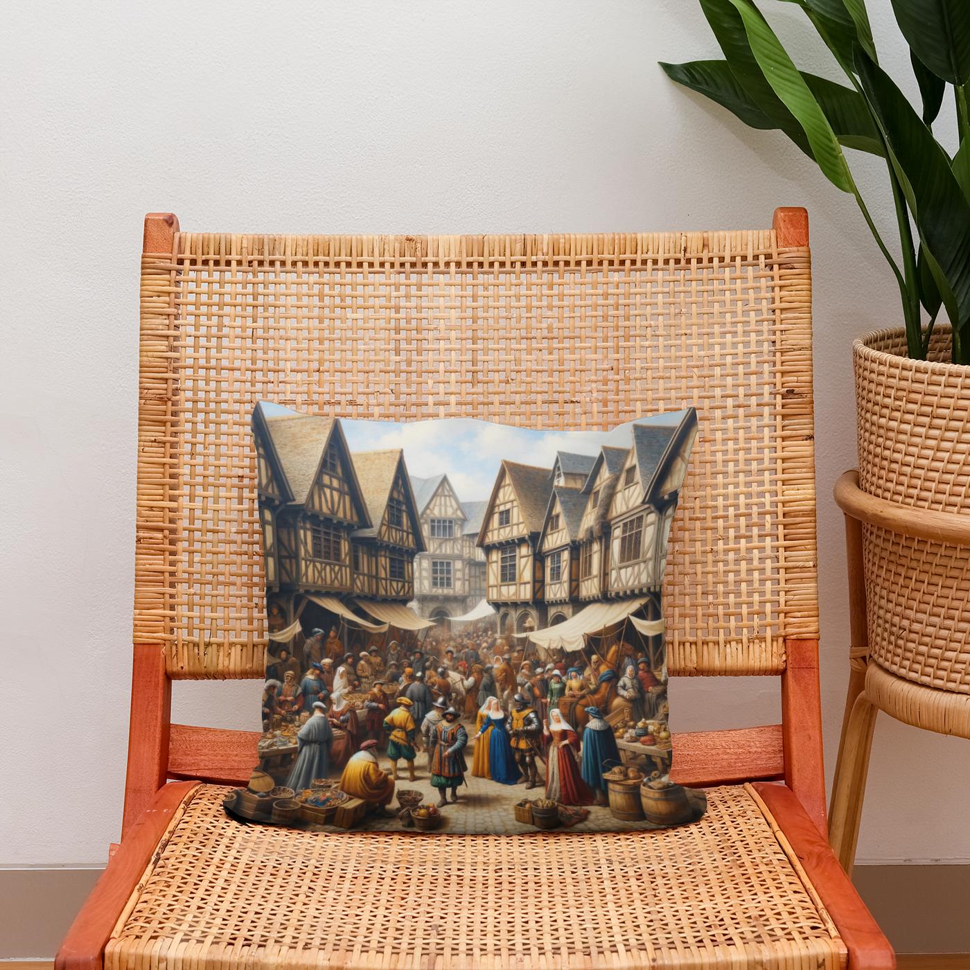 Medieval Market Day Cotton Cushion