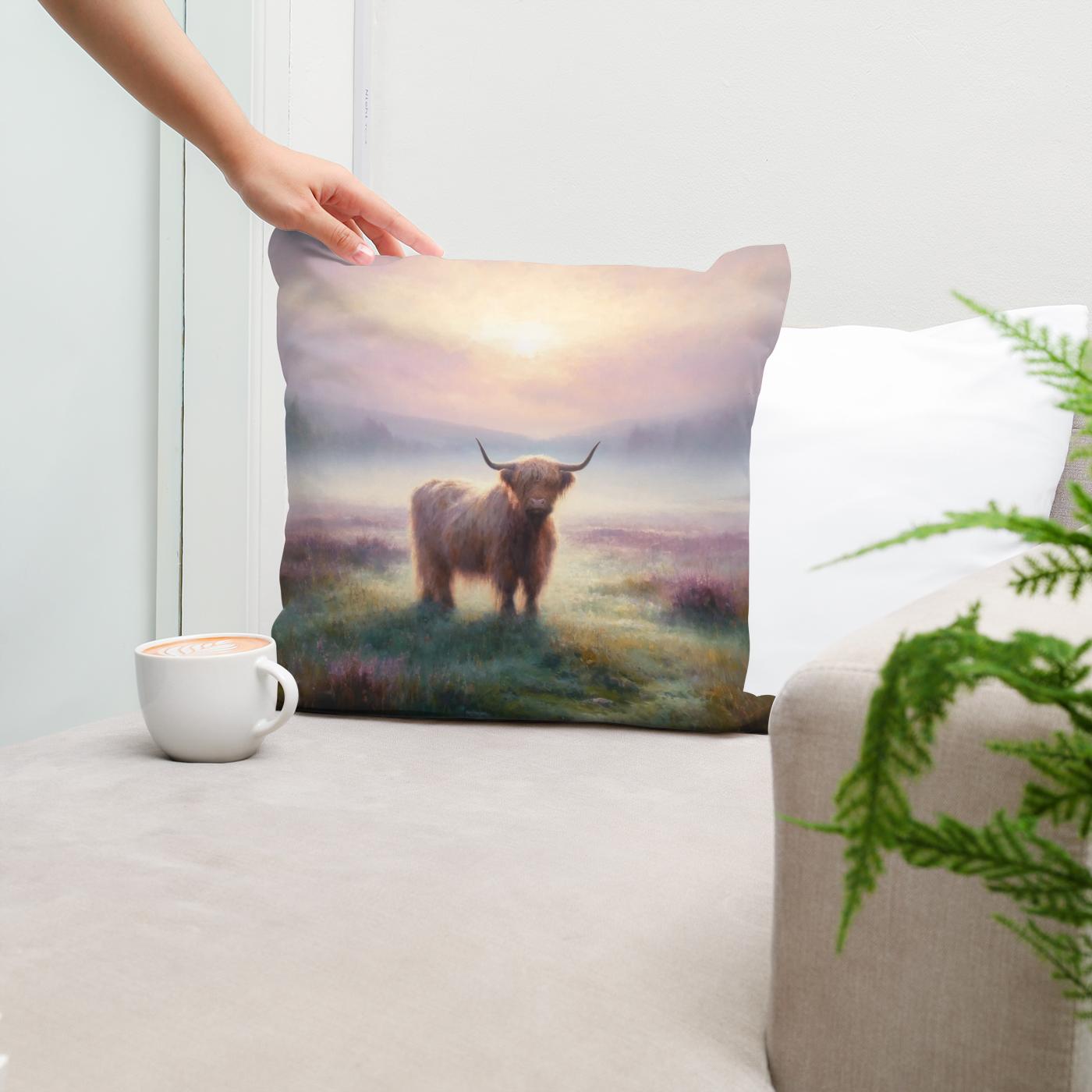 Highland Cow Dawn Cotton Cushion