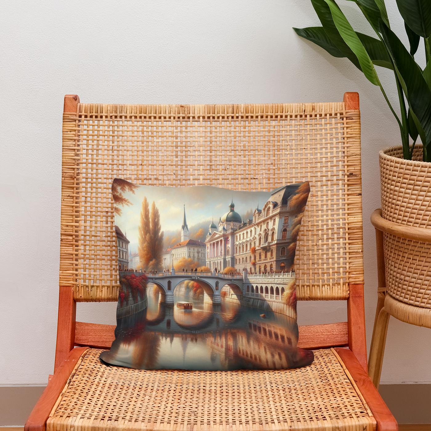 Autumn at Triple Bridge Cotton Cushion