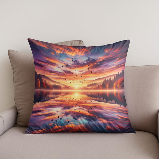 Autumn Lake Sunset Cotton Cushion