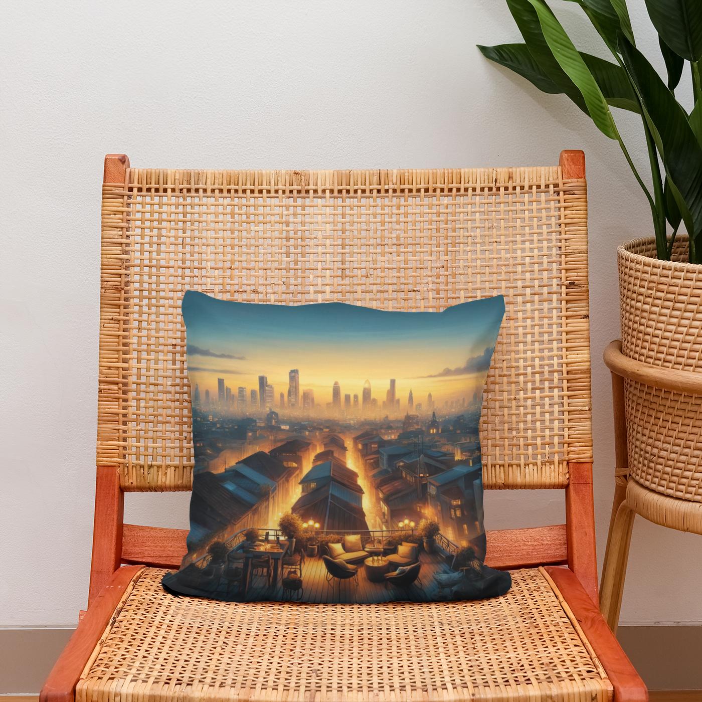 Dusk Over Rooftops Cotton Cushion