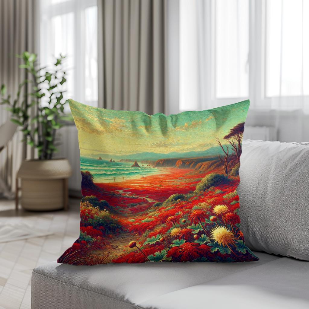 Victorian Red Beach Cotton Cushion