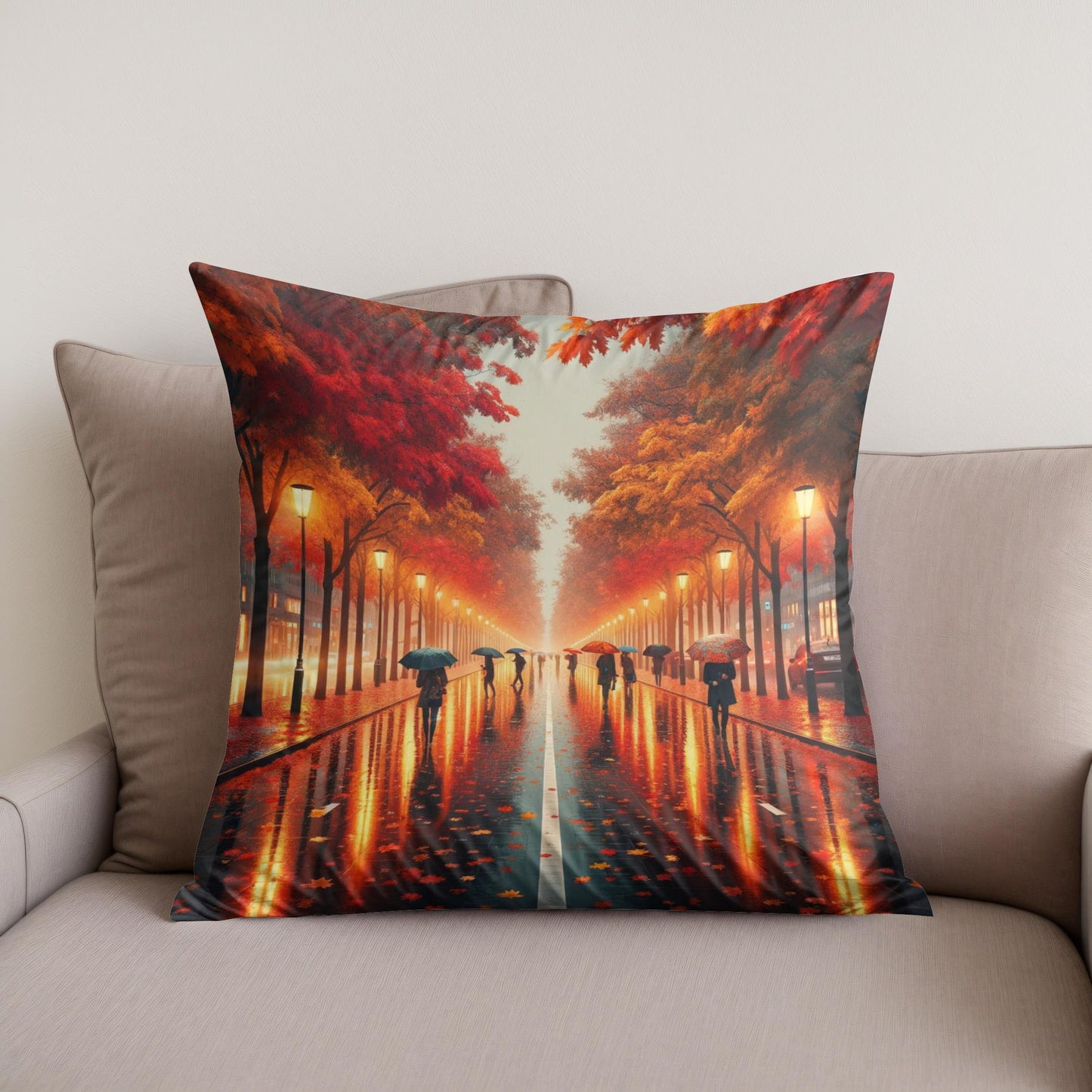 Autumn Rain Reflections Cotton Cushion