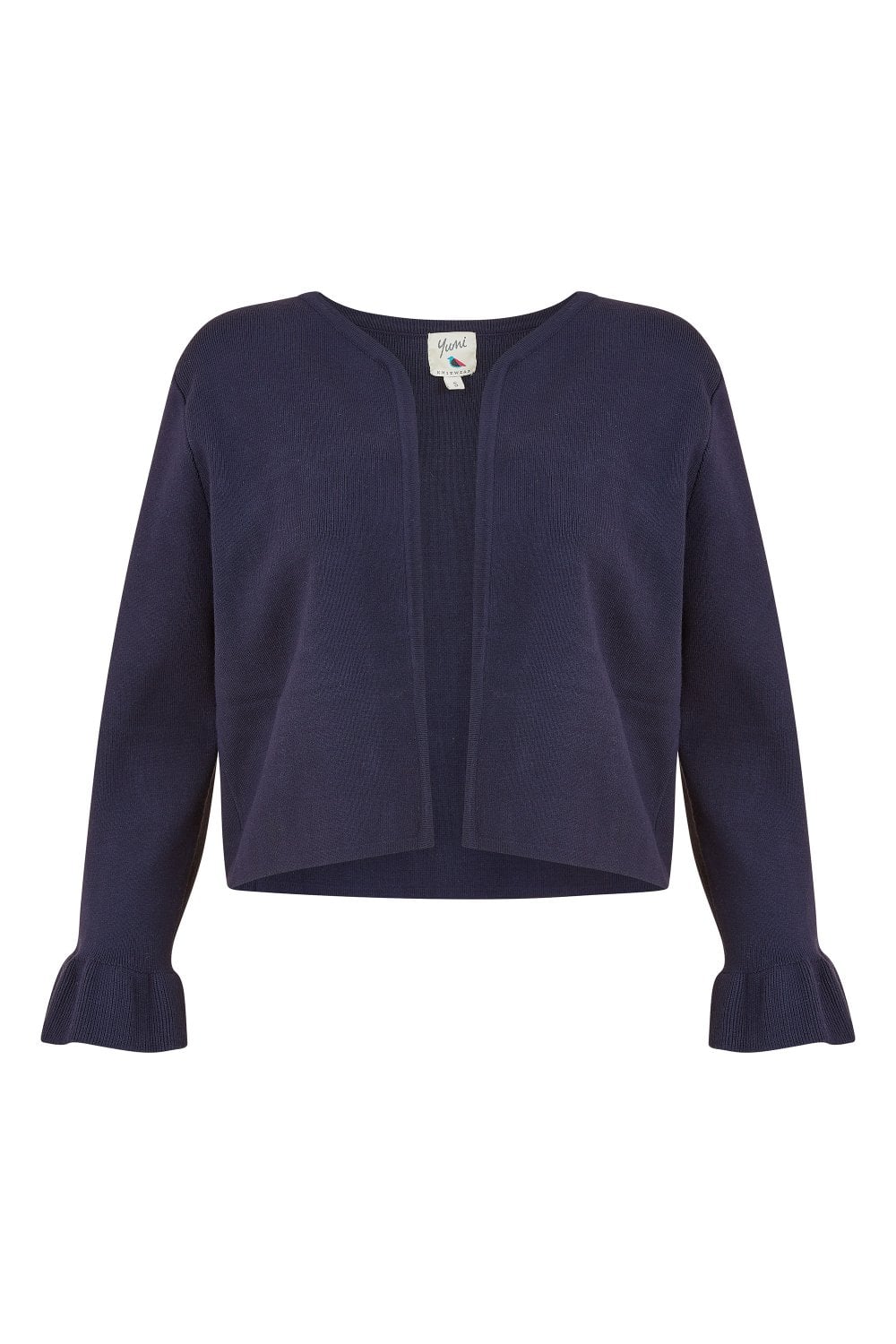 Yumi Navy Cropped Cardigan With Bell Sleeves