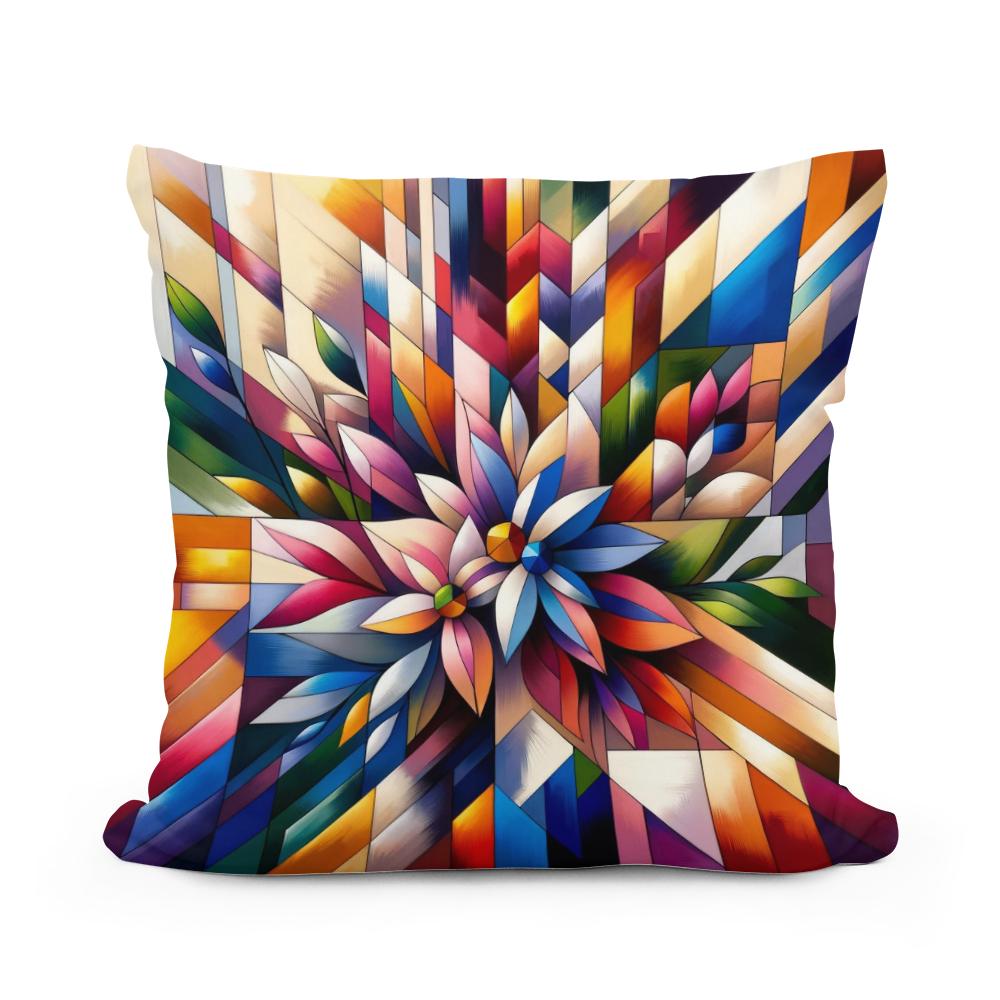 Geometric Floral Fusion Cotton Cushion