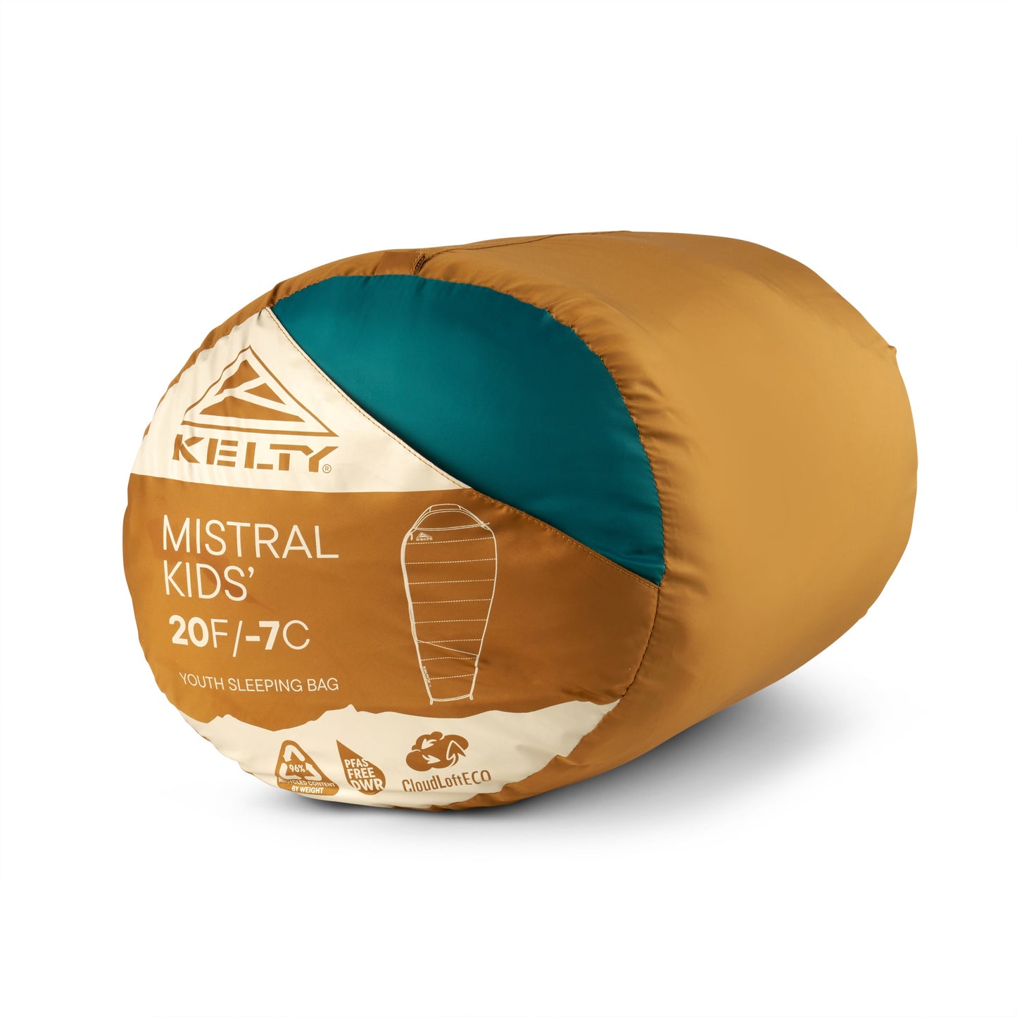 Kelty Kids' Mistral 20°F (-7°C) Synthetic Sleeping Bag - One Size - Woodthrush/Deep Lake/Malachite