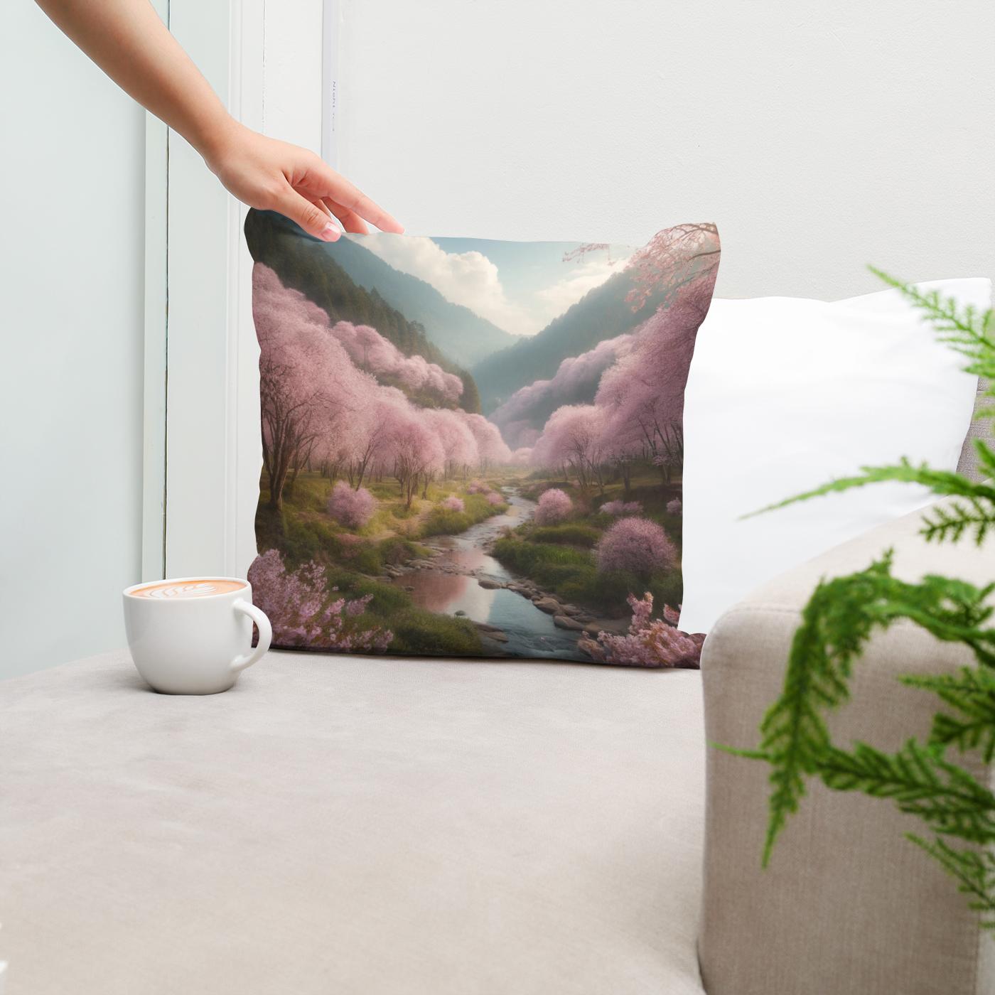 Cherry Blossom Valley Cotton Cushion