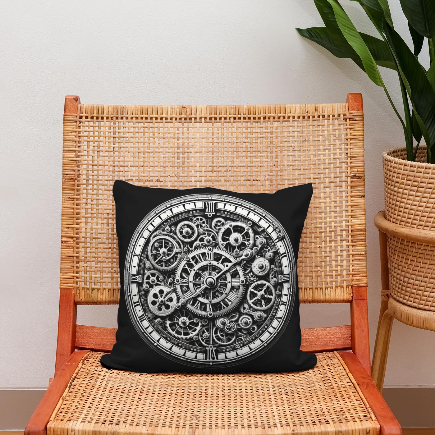 Intricate Time: Clockwork Cotton Cushion